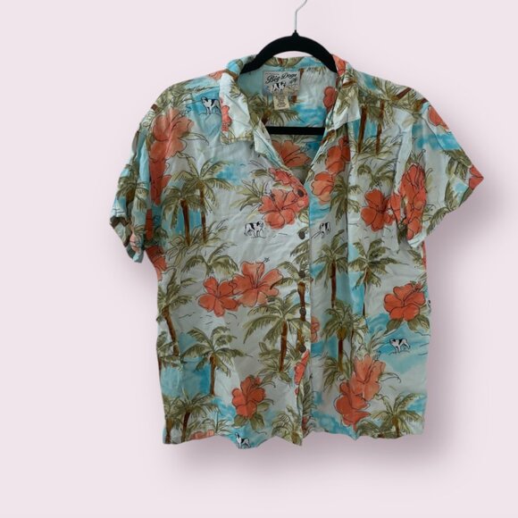 Dog Beach Vaca Button Down Hipster Hippie Artsy Boho Bohemian Tropical Hip Top - Picture 1 of 4